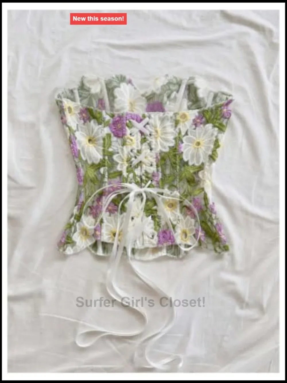 Women's Floral Embroidered Corset Bustier Strapless Lace Up Back Tube Top